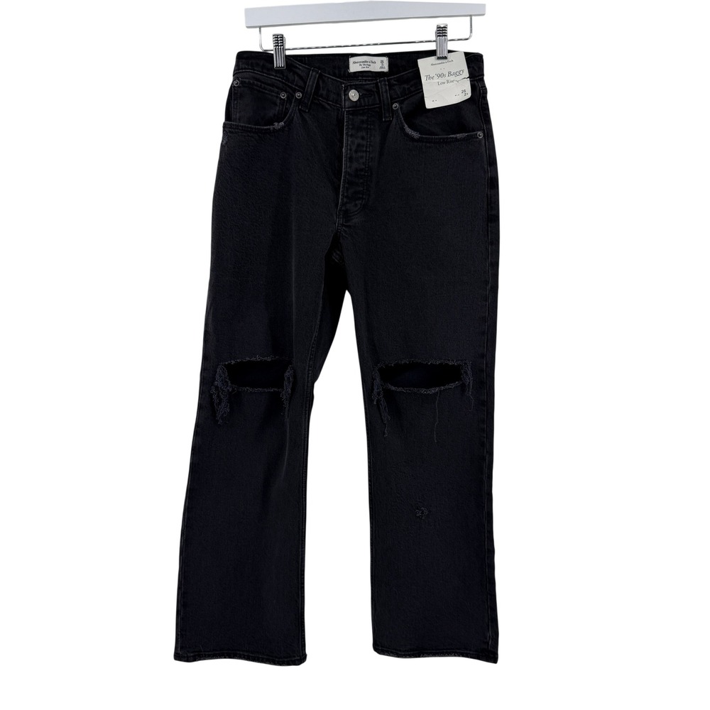 Abercrombie & Fitch Jeans The 90s Baggy Low Rise 26 S Black Womens Distressed